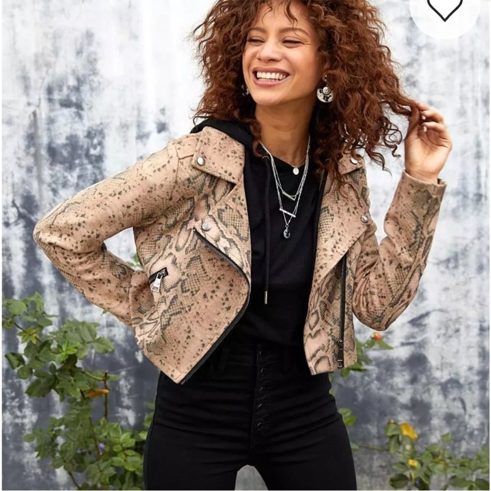 Stylish Snake Print Leather Jacket